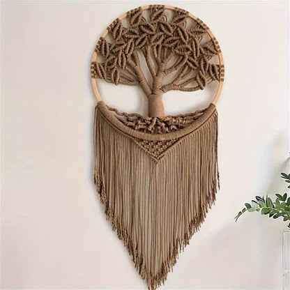 Décoration murale macramé arbre de vie – motif symbolique tissé main en corde naturelle