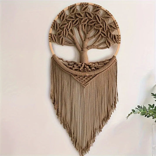 Décoration murale macramé arbre de vie – motif symbolique tissé main en corde naturelle