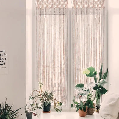 Rideau macramé bohème Fil d’Aube fait main en coton naturel