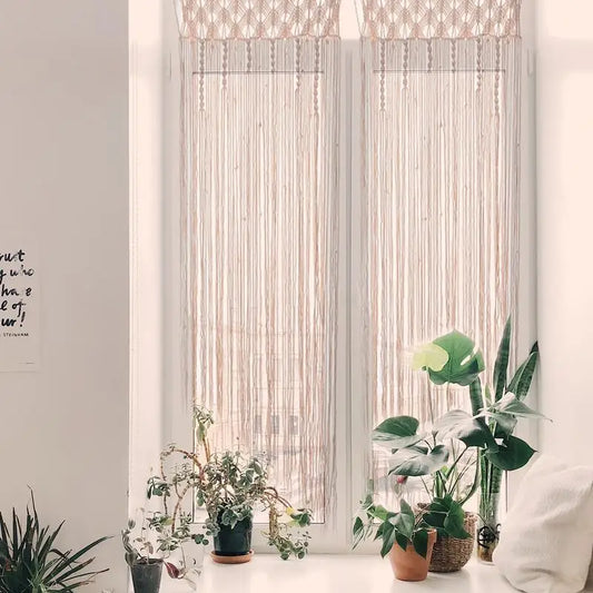 Rideau macramé bohème Fil d’Aube fait main en coton naturel