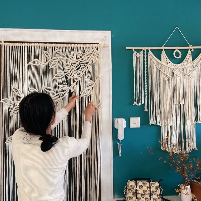 Rideau macramé Fil d’Épure tissage artisanal bohème en coton naturel