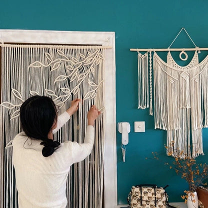 Rideau macramé Fil d’Épure tissage artisanal bohème en coton naturel