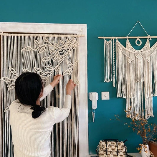 Rideau macramé Fil d’Épure tissage artisanal bohème en coton naturel