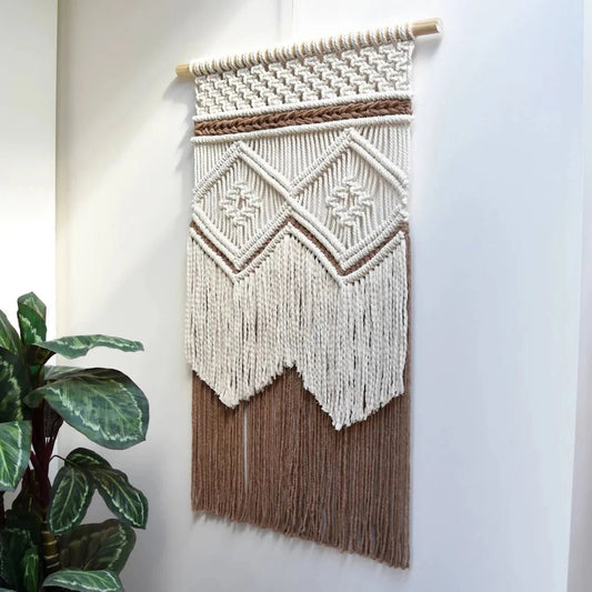 Macramé mural Halo Bohème circulaire en coton naturel