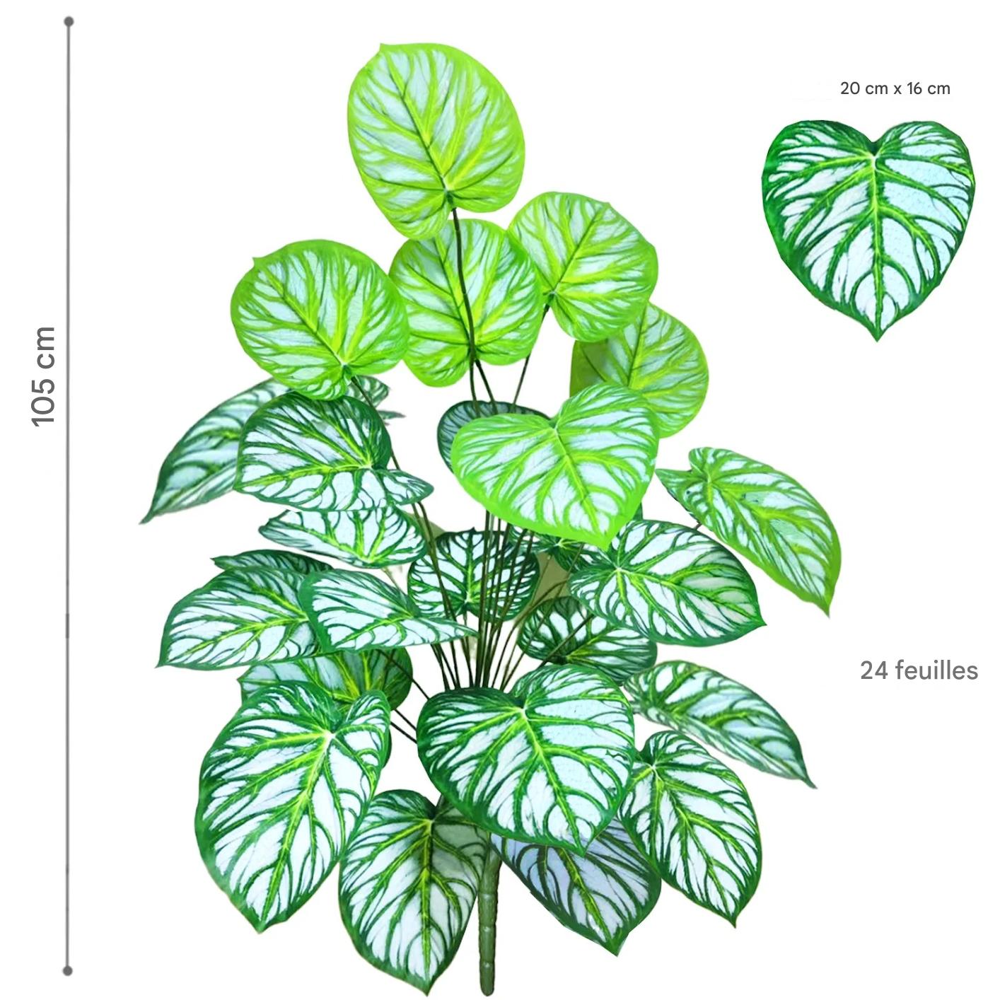 Magnifiques Plantes artificielles pour balcon, feuillage vert et blanc, 105 cm, 24 feuilles.