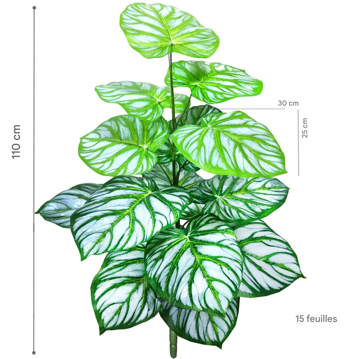 Magnifiques Plantes artificielles pour balcon, feuillage vert et blanc, 110 cm, 15 feuilles.