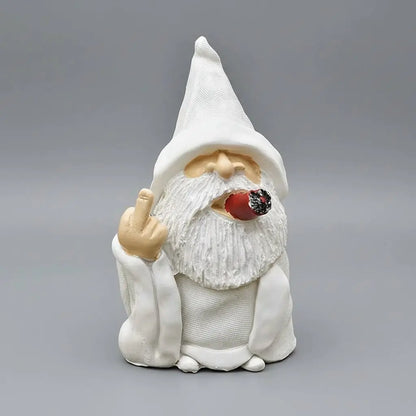Nain de jardin doigt d'honneur fumeur cigarette résine blanc décalé statue