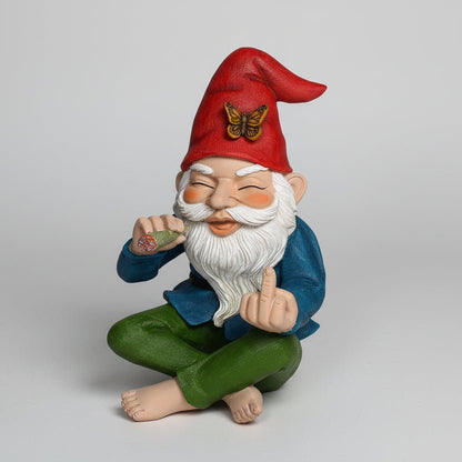 Nain de jardin doigt d'honneur fumeur résine blanche 15cm statue humoristique rebelle