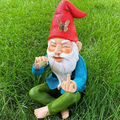 Nain de jardin doigt d'honneur fumeur sécurisé 