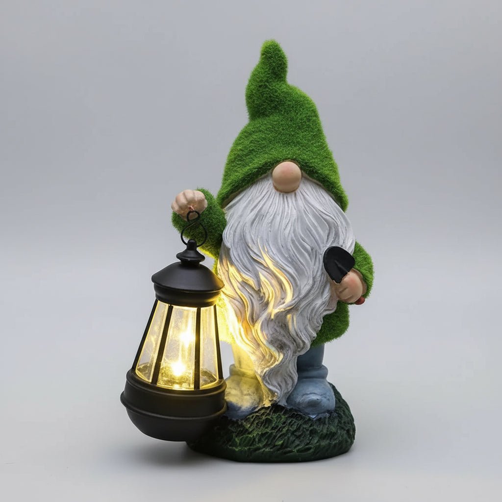 Nain de jardin grande taille 32cm lampe solaire mousse verte statue lumineuse étanche