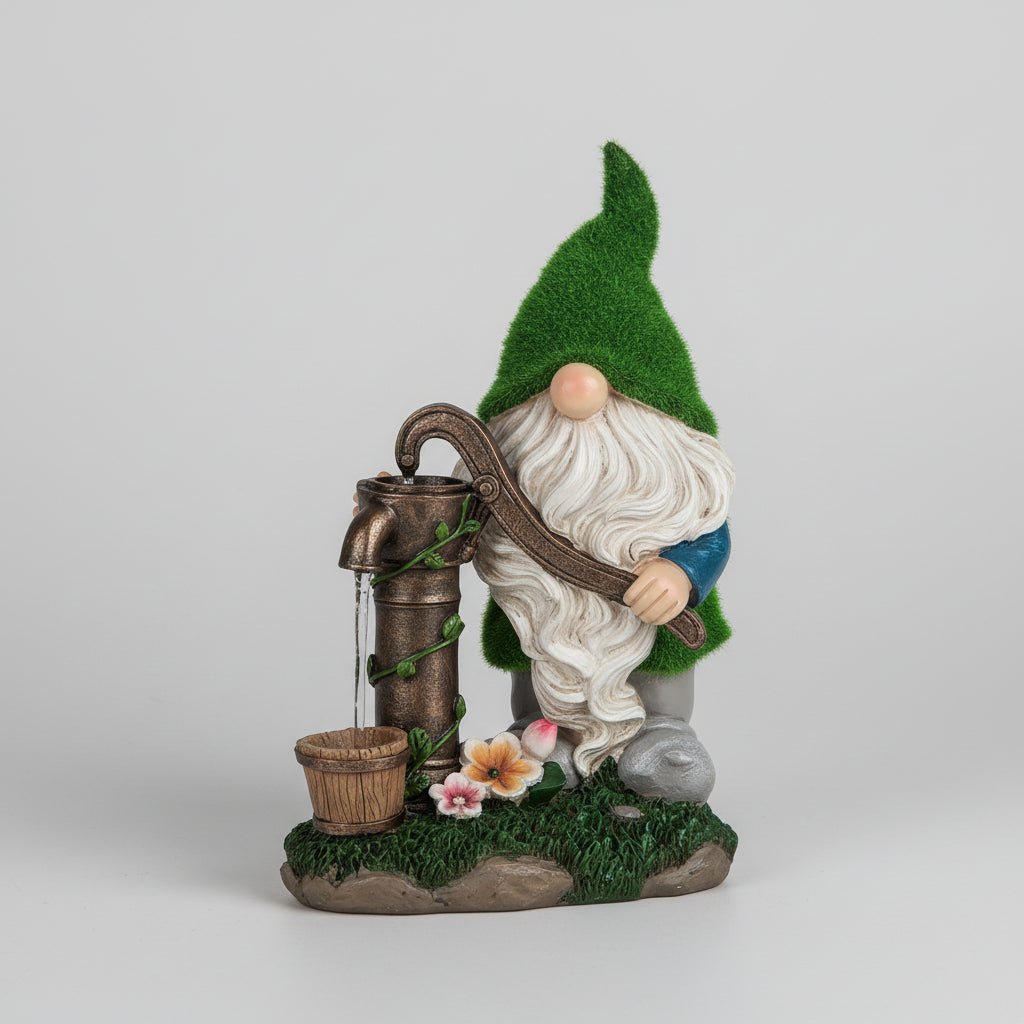 Nain de jardin grande taille puits pompe fleurs jardin ensoleillé terrasse statue