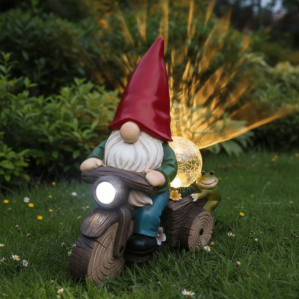 Nain de jardin moderne résine cycliste tricycle lampe solaire LED artistique