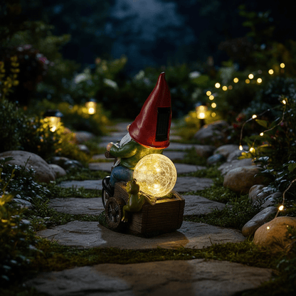 Nain de jardin moderne tricycle globe LED nuit ambiance magique nocturne