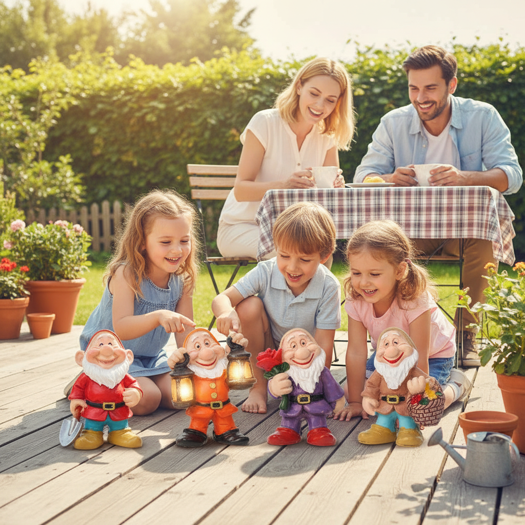 Nain de jardin rigolo 4 variantes famille enfants joyeux