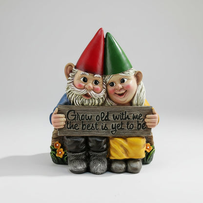 Nain de jardin rigolo amour message romantique vieillir ensemble résine polyrésine décoration extérieure cadeau anniversaire

