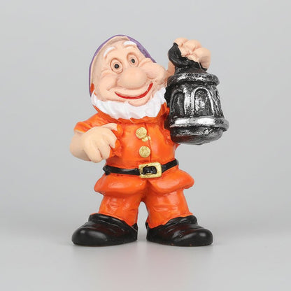 Nain de jardin rigolo porte-lanterne orange lumineuse résine barbe blanche éclairage décoratif