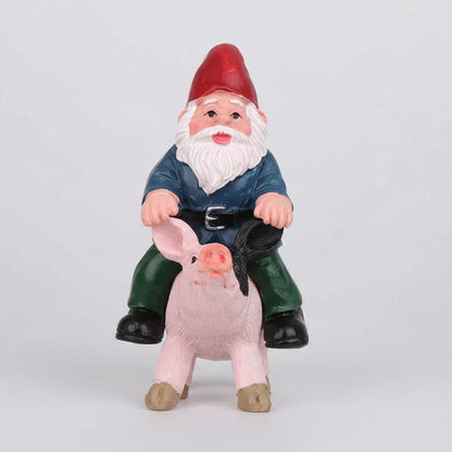 Nain de jardin sur cochon rose figurine décorative extérieure résine peinte main ornement jardin fantaisiste original
