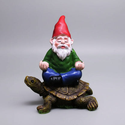 Nain de jardin sur tortue figurine décorative extérieure résine peinte main ornement jardin fantaisiste original
