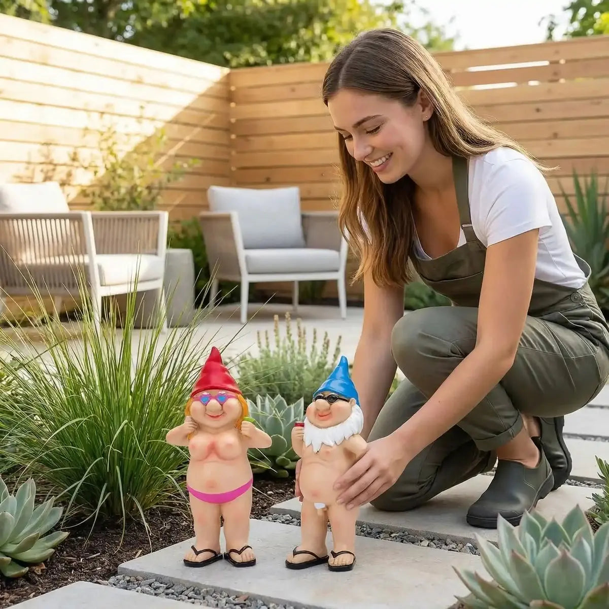Nain jardin féminin résine colorée accessoire déco plage été
