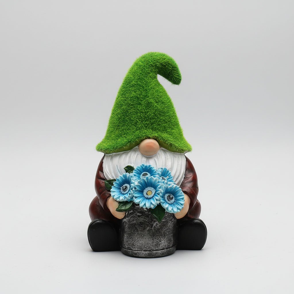 Nains de jardin doigt d'honneur bouquet fleurs coloré statue humoristique
