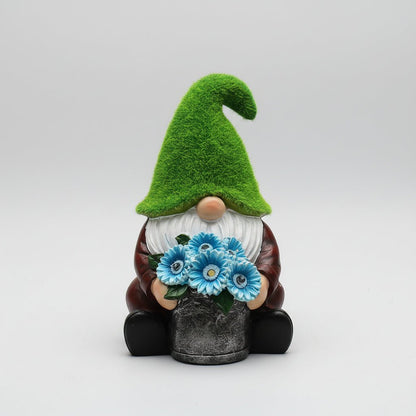 Nains de jardin doigt d'honneur bouquet fleurs coloré statue humoristique
