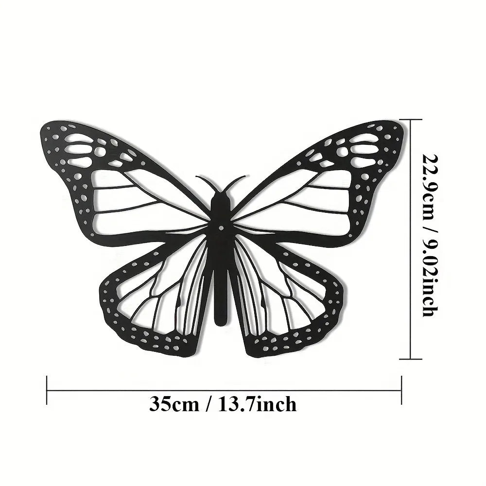 Decoration murale papillon noir en métal, dimensions 35x22.9cm, design épuré, élégant.