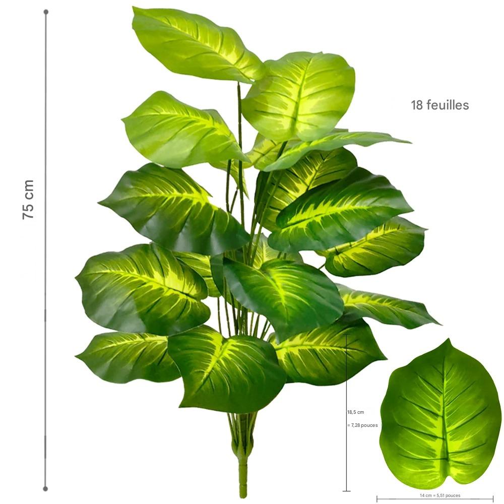 Plante Artificielle Haut de Gamme verte, 75 cm, 18 feuilles, luxuriante.