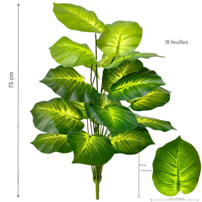 Plante Artificielle Haut de Gamme verte, 75 cm, 18 feuilles, luxuriante.