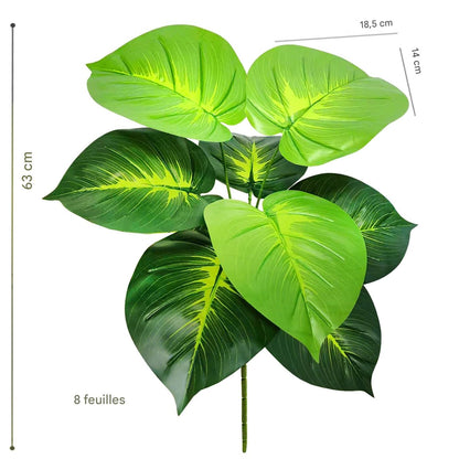 Plante Artificielle Haut de Gamme verte, 63 cm, 8 feuilles, luxuriante.