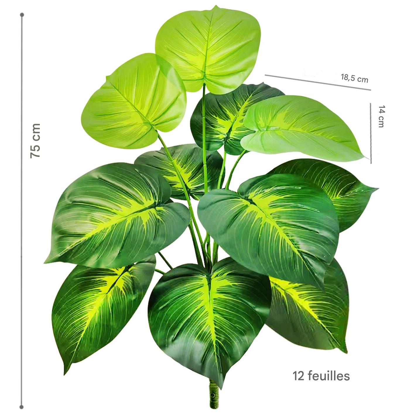 Plante Artificielle Haut de Gamme verte, 75 cm,12 feuilles, luxuriante.