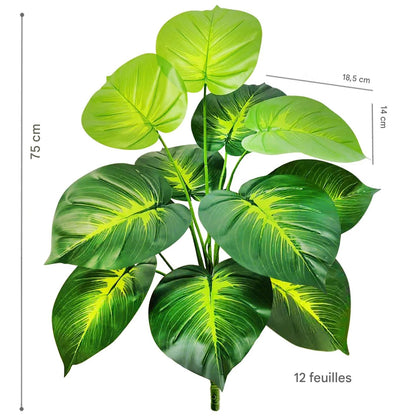 Plante Artificielle Haut de Gamme verte, 75 cm,12 feuilles, luxuriante.