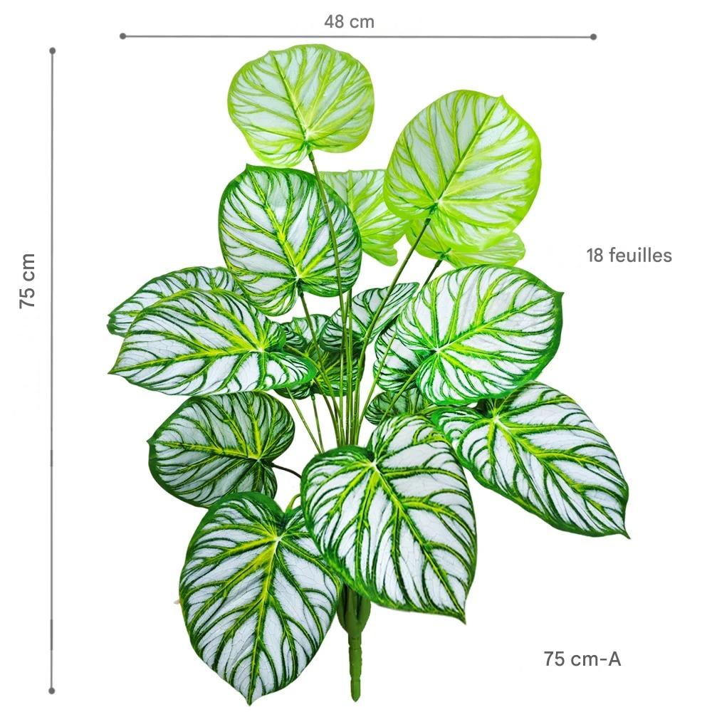 Magnifiques Plantes artificielles pour balcon, feuillage vert et blanc, 75 cm, 18 feuilles.