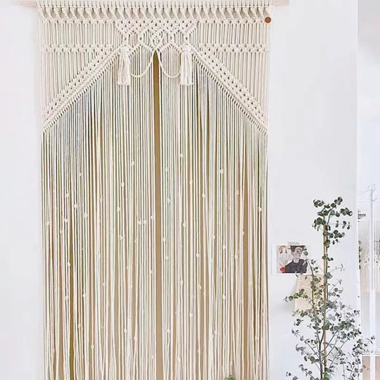Rideau macramé Nœud D’ambre – bohème en coton naturel tissé main