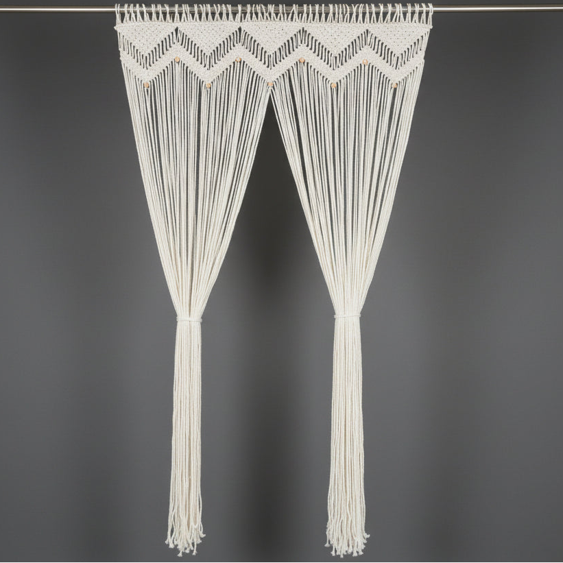 Rideau macramé Artisan – fait main en coton naturel pour déco intérieure
