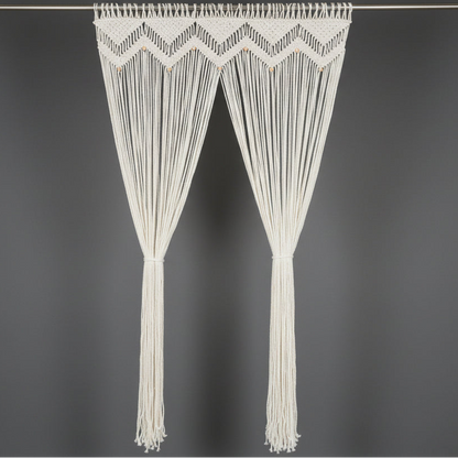 Rideau macramé Artisan – fait main en coton naturel pour déco intérieure