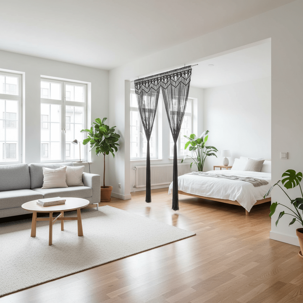 Rideaux en macramé séparateur d'espace loft nordique-minimaliste - division élégante fonctionnelle