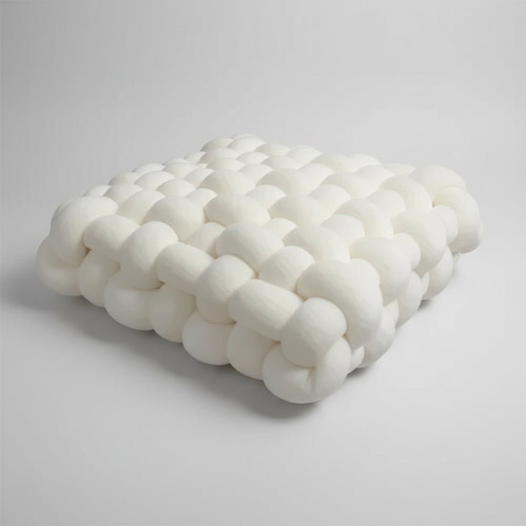 Grand coussin canapé velours blanc noué main 40x40cm design pur