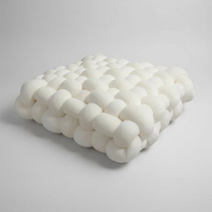 Grand coussin canapé velours blanc noué main 40x40cm design pur