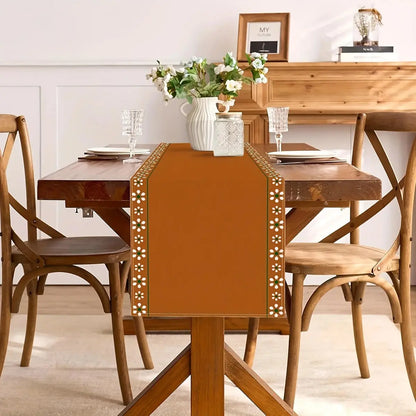 Chemin de table terracotta lin 33x180cm décoration champetre