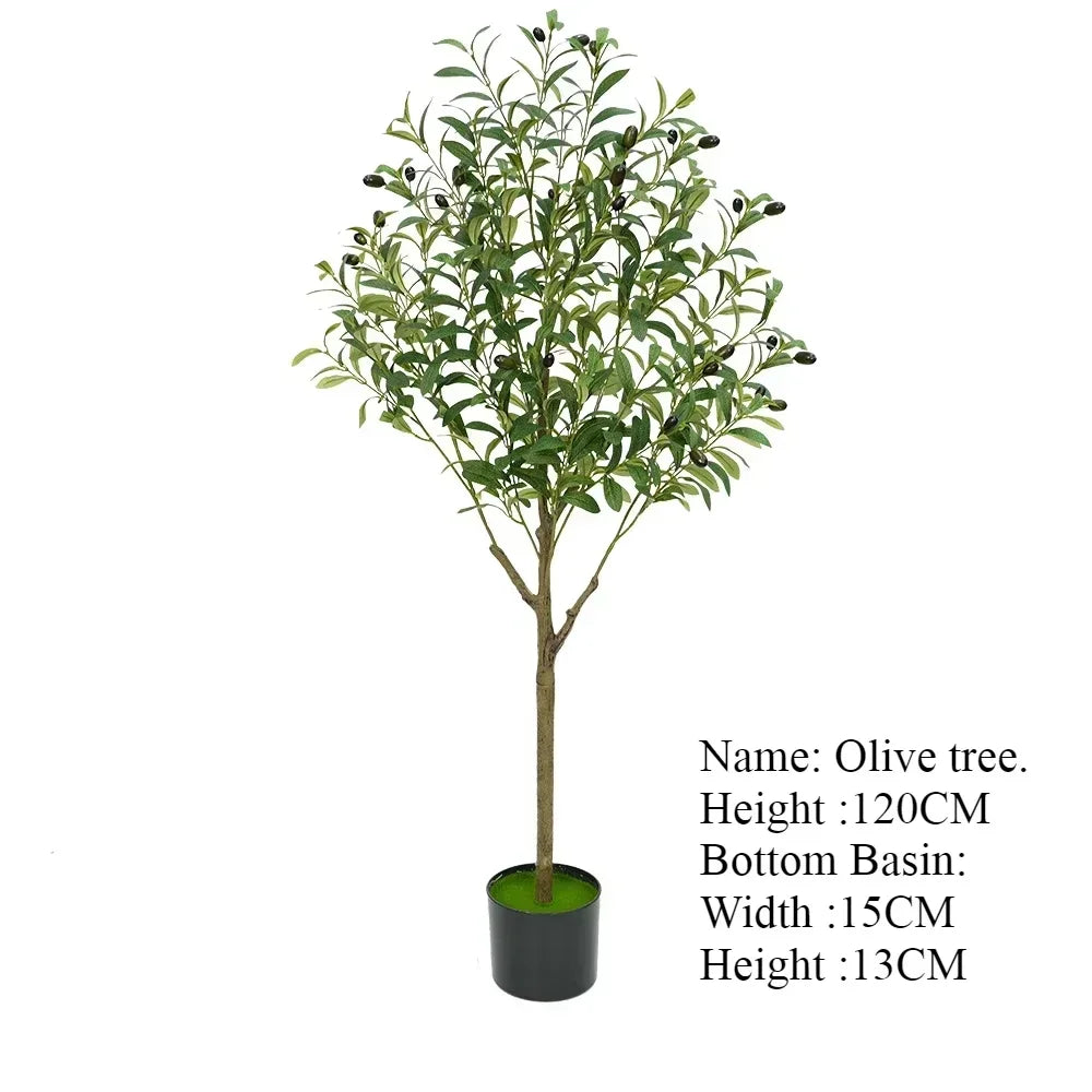 Plante artificielle extérieure-Olive, 120cm, feuillage vert et olives noires dans un pot noir. Idéale pour apporter une touche de style jardin méditerranéen à votre espace extérieur. Détails du produit affichés à droite de l’image.