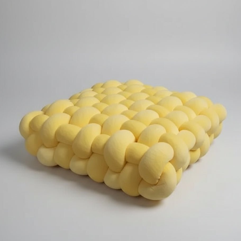 Grand coussin canapé velours jaune noué main candy colors