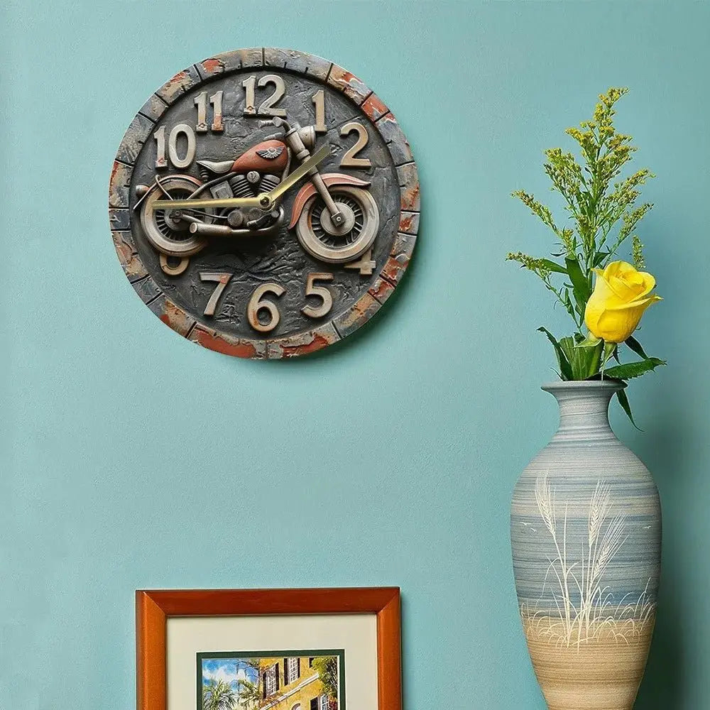 Horloge Moto Murale Bois Rustique Moderne | Quartz Silencieux - Mafrenesiedecoration
