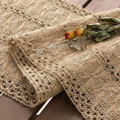 Chemin de table jute naturel texture macramé décoration rustique