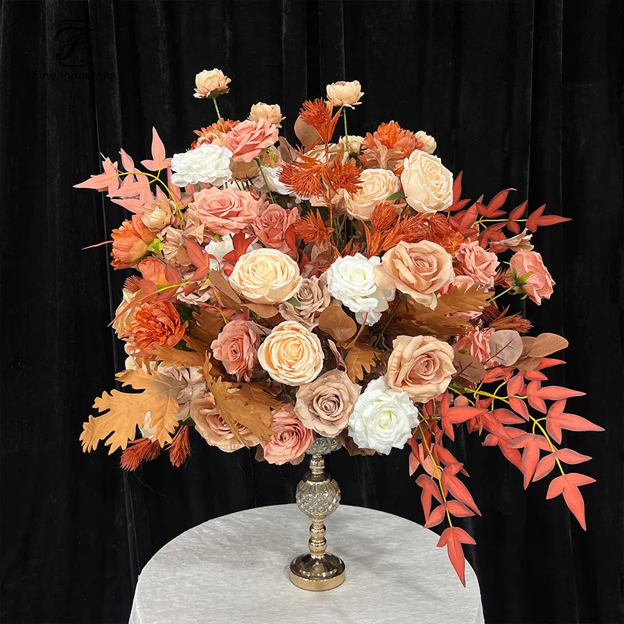 Boule de fleurs artificielles terracotta aux feuilles d'automne, centre de table