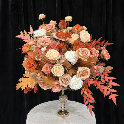 Boule de fleurs artificielles terracotta aux feuilles d'automne, centre de table
