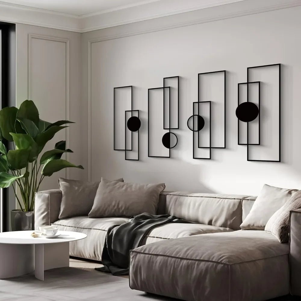 Decoration Murale Métal Noir Géométrique 4 Pièces Modernes - Mafrenesiedecoration