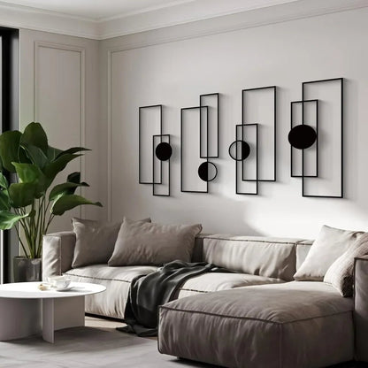 Decoration Murale Métal Noir Géométrique 4 Pièces Modernes - Mafrenesiedecoration