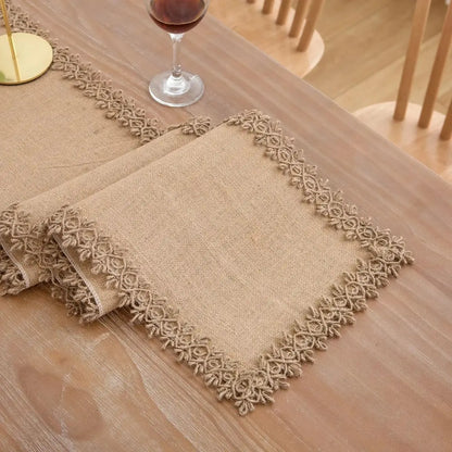 Chemin de table en toile de jute vintage naturel style champêtre