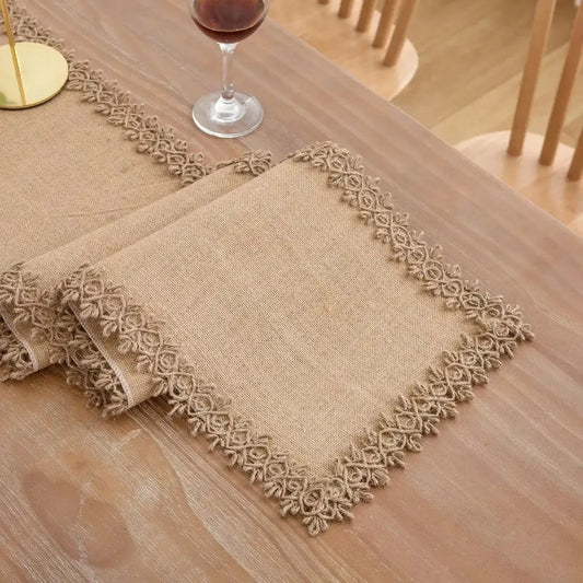 Chemin de table en toile de jute vintage naturel style champêtre