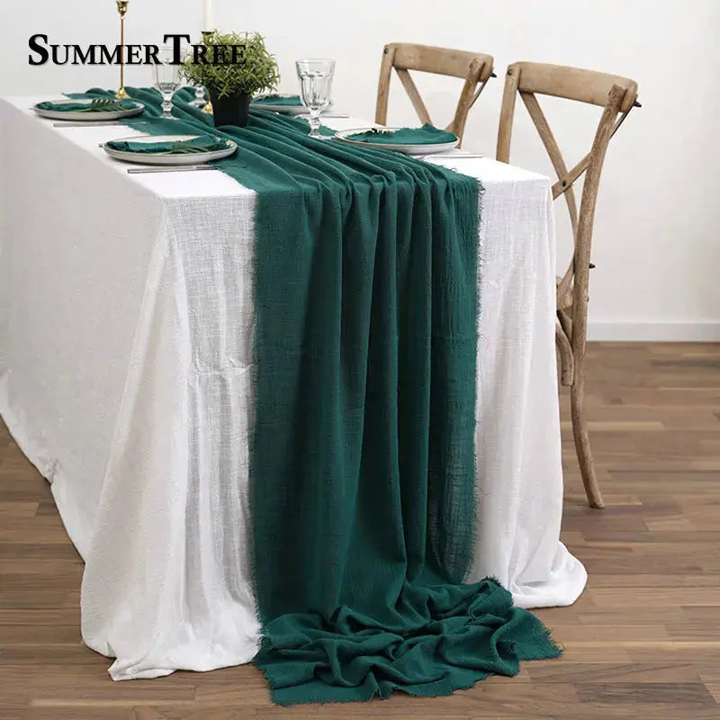 Chemin de table gaze de coton blanc ivoire mariage 40x300cm